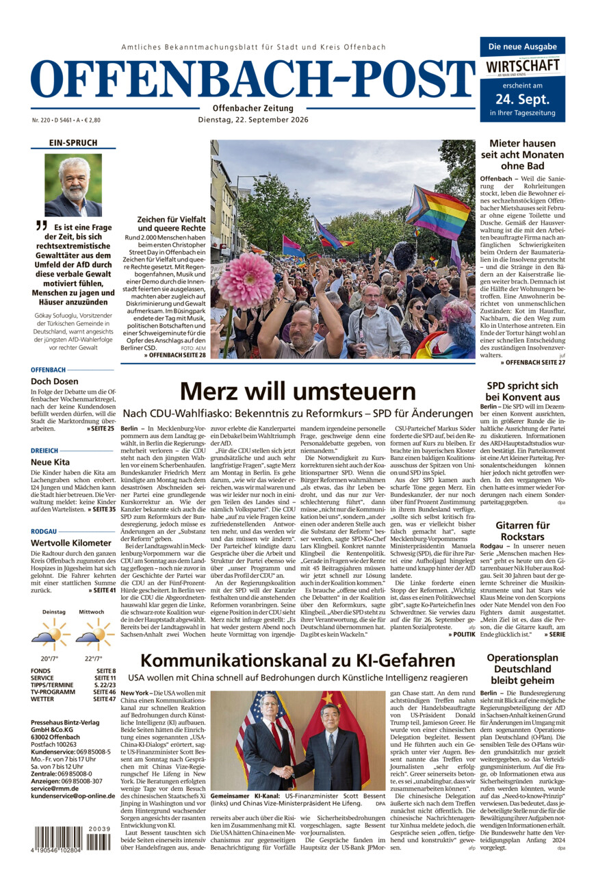 Offenbach-Post vom Dienstag, 22.09.2026