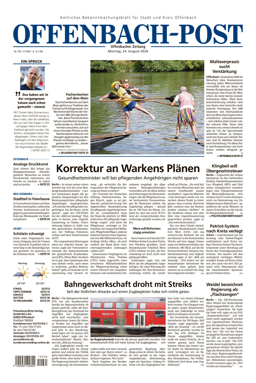 Offenbach-Post vom Montag, 24.08.2026