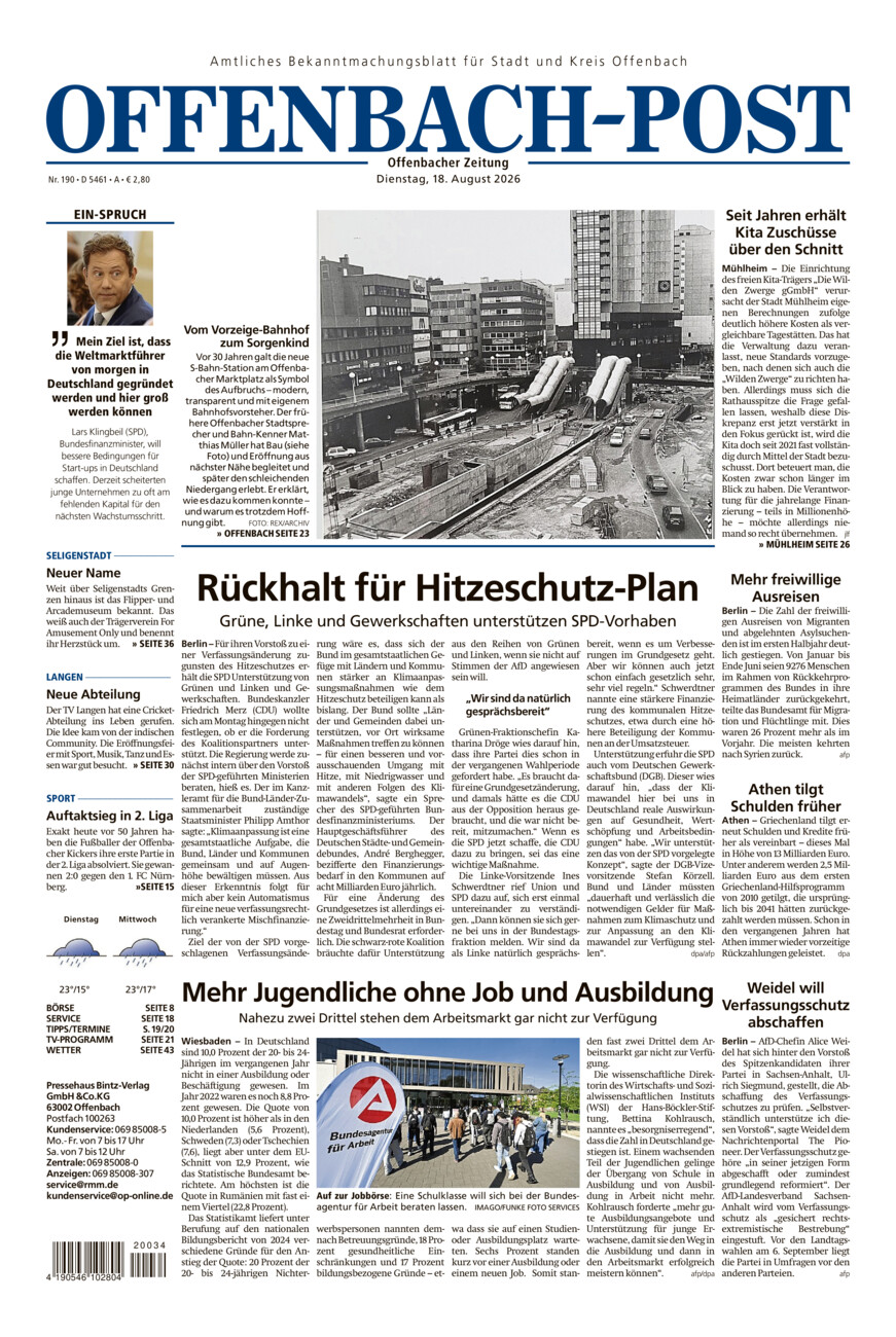 Offenbach-Post vom Dienstag, 18.08.2026