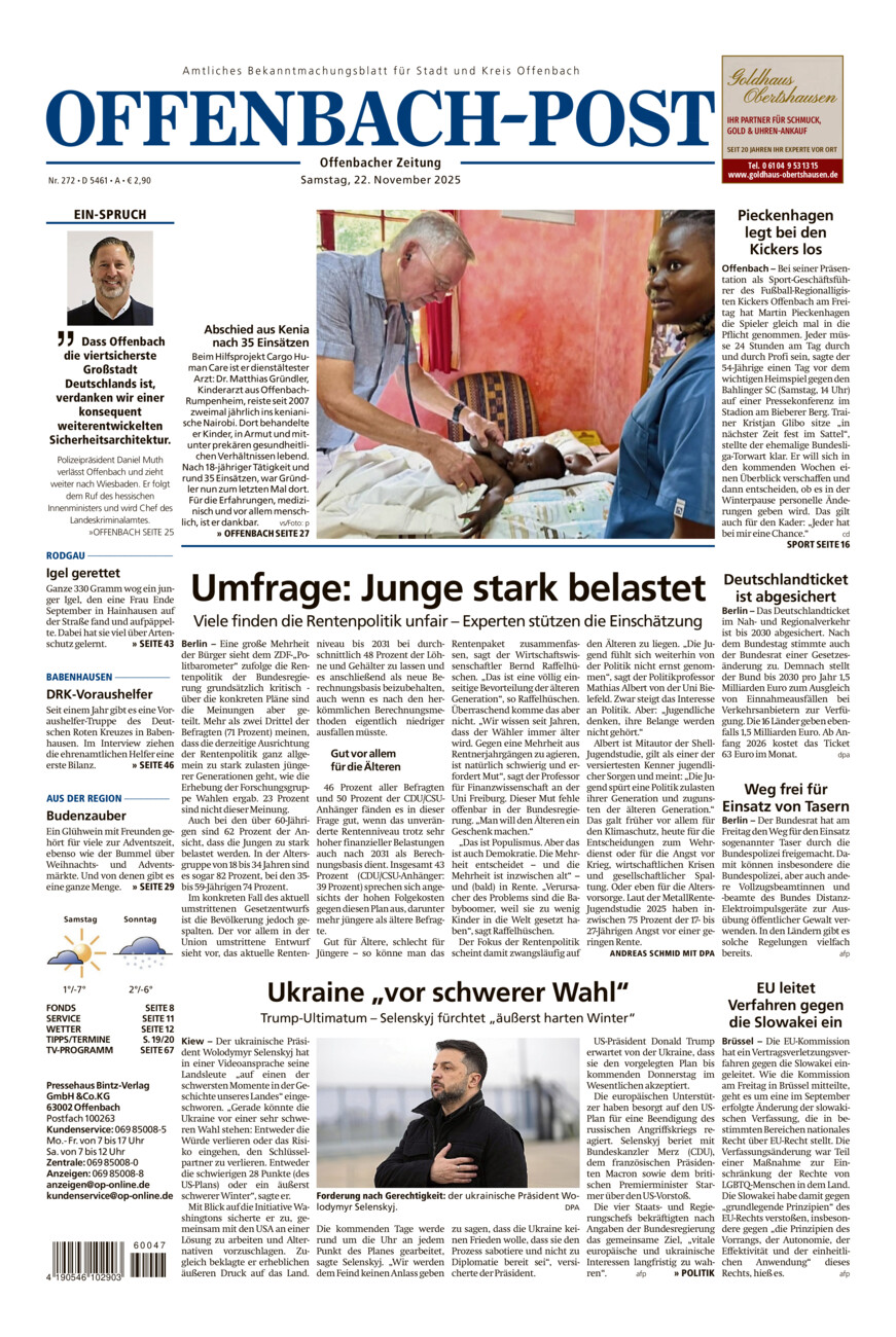 Offenbach-Post vom Samstag, 22.11.2025