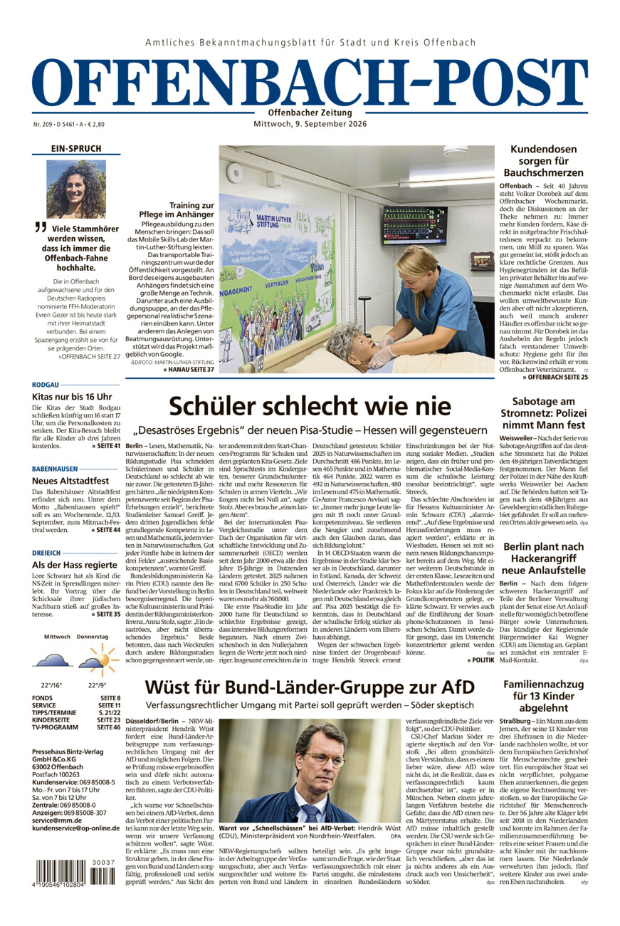 Offenbach-Post vom Mittwoch, 09.09.2026