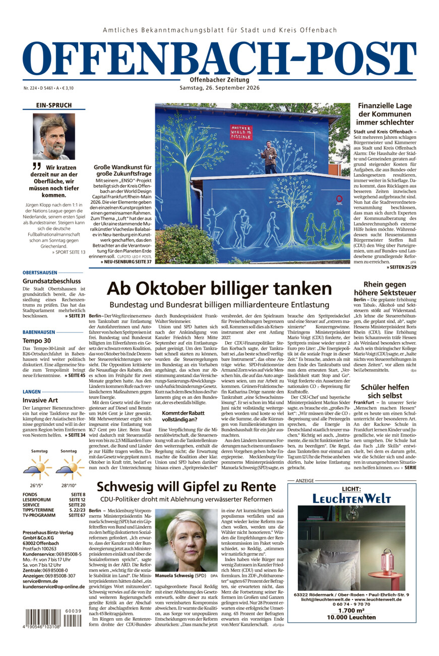 Offenbach-Post vom Samstag, 26.09.2026