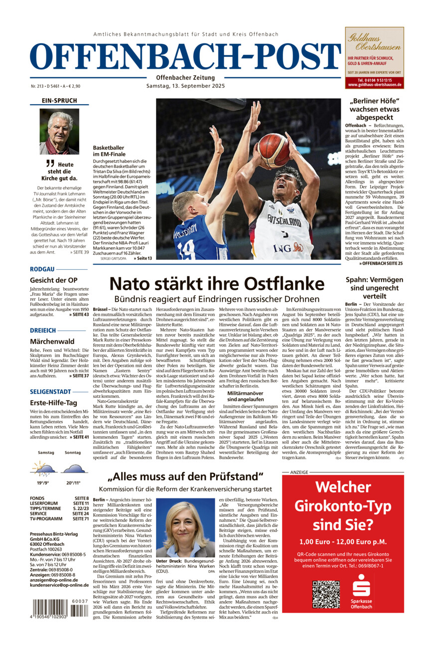 Offenbach-Post vom Samstag, 13.09.2025