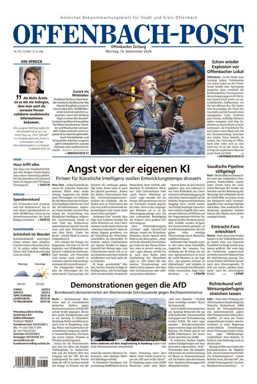Offenbach-Post vom Montag, 14.09.2026