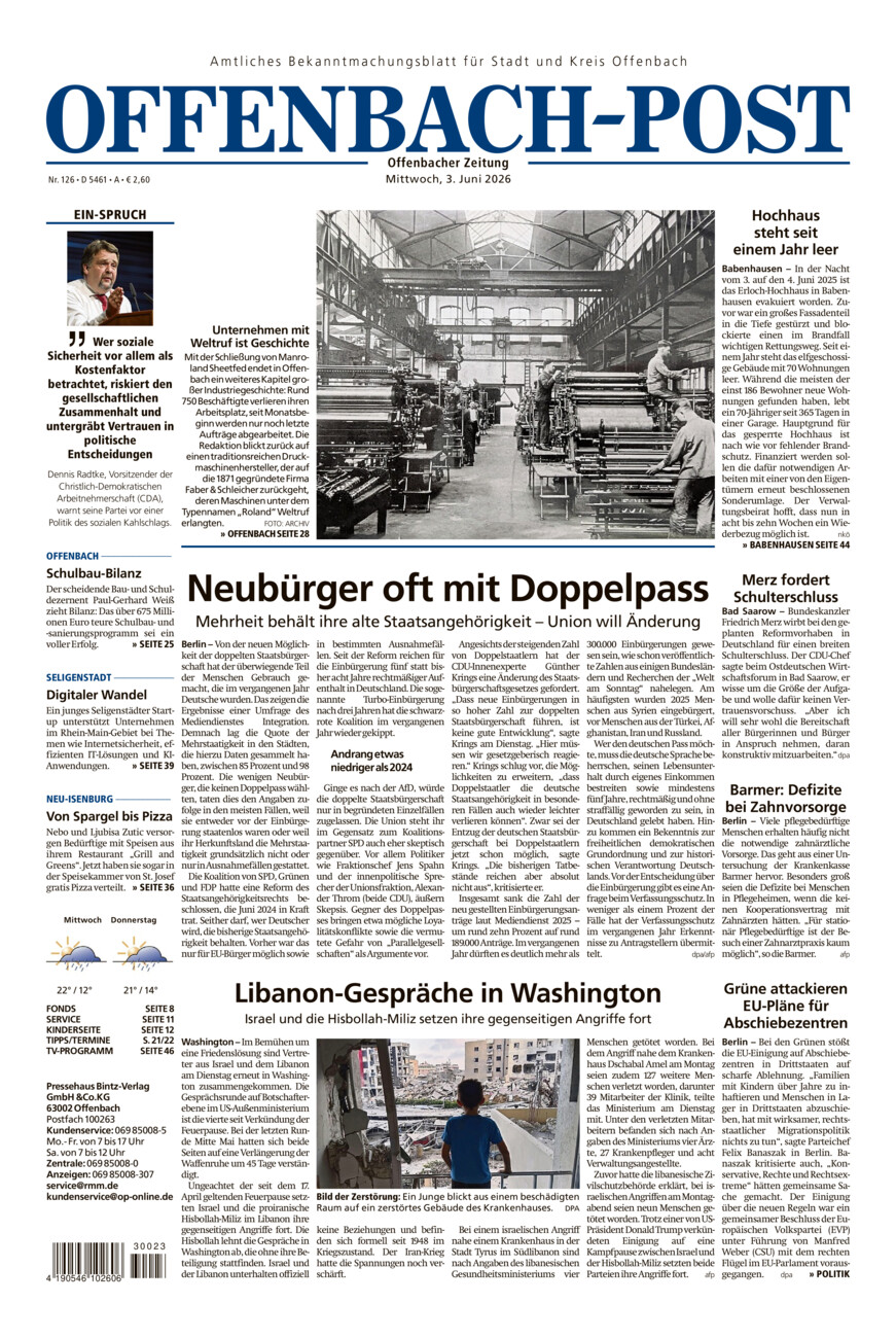 Offenbach-Post vom Mittwoch, 03.06.2026