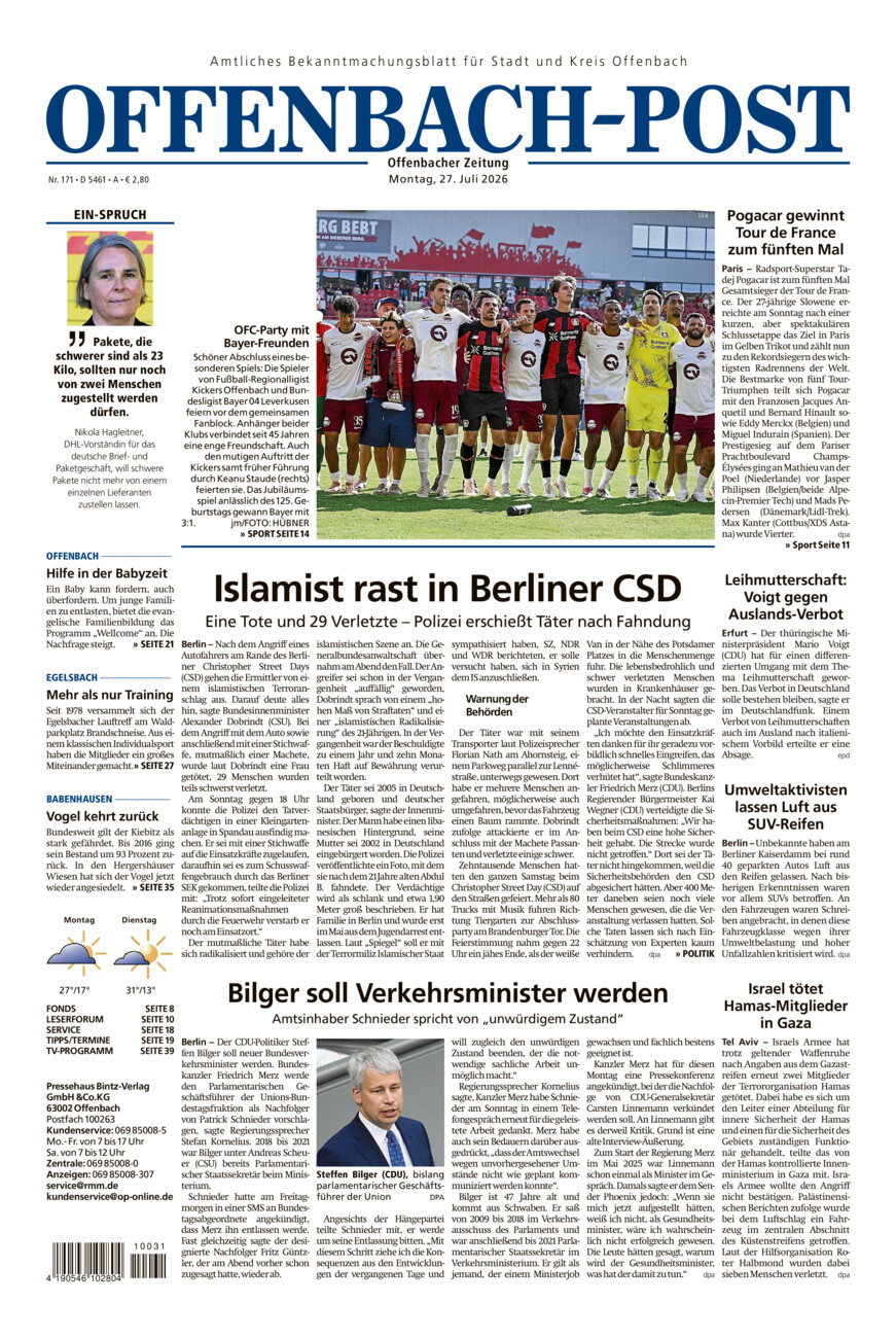 Offenbach-Post vom Montag, 27.07.2026