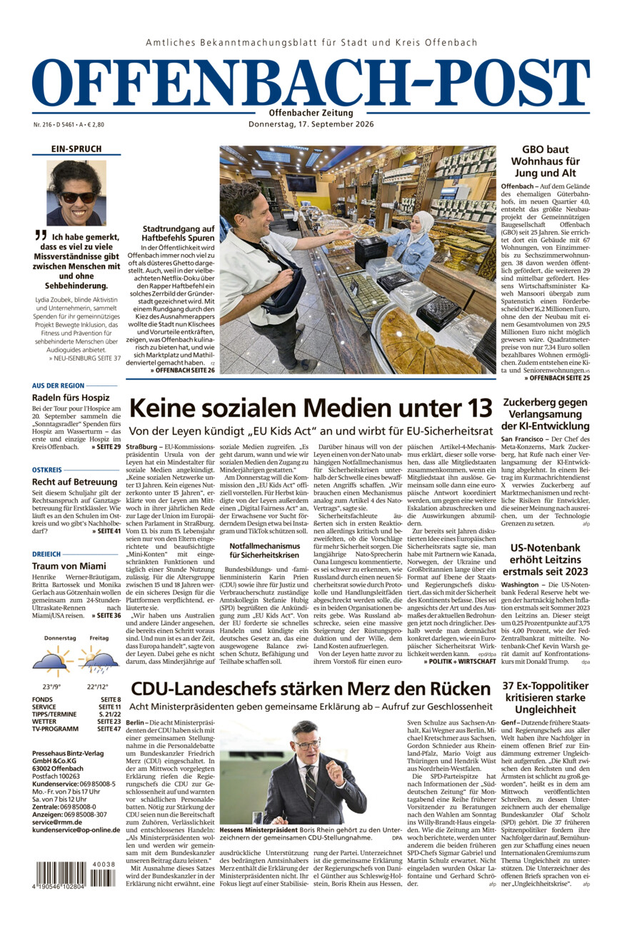 Offenbach-Post vom Donnerstag, 17.09.2026