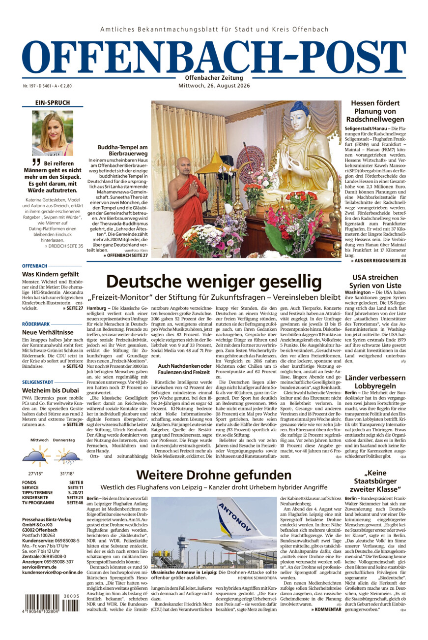 Offenbach-Post vom Mittwoch, 26.08.2026