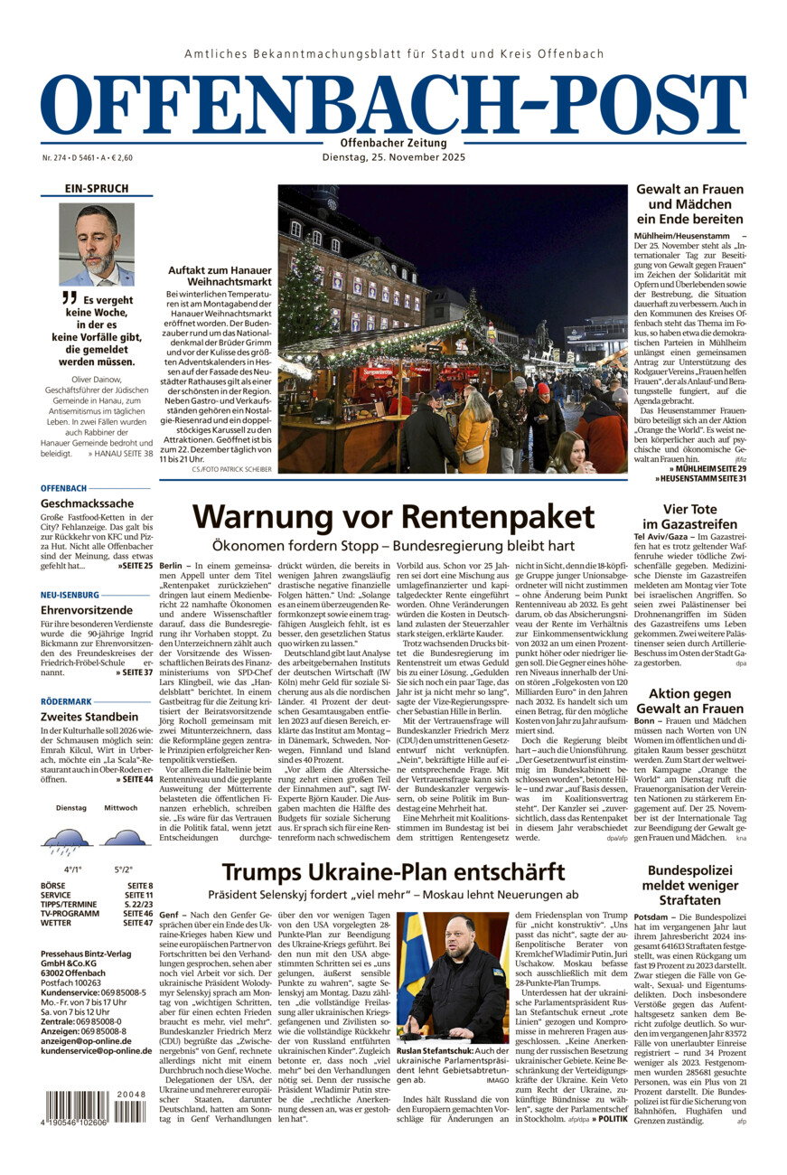 Offenbach-Post vom Dienstag, 25.11.2025