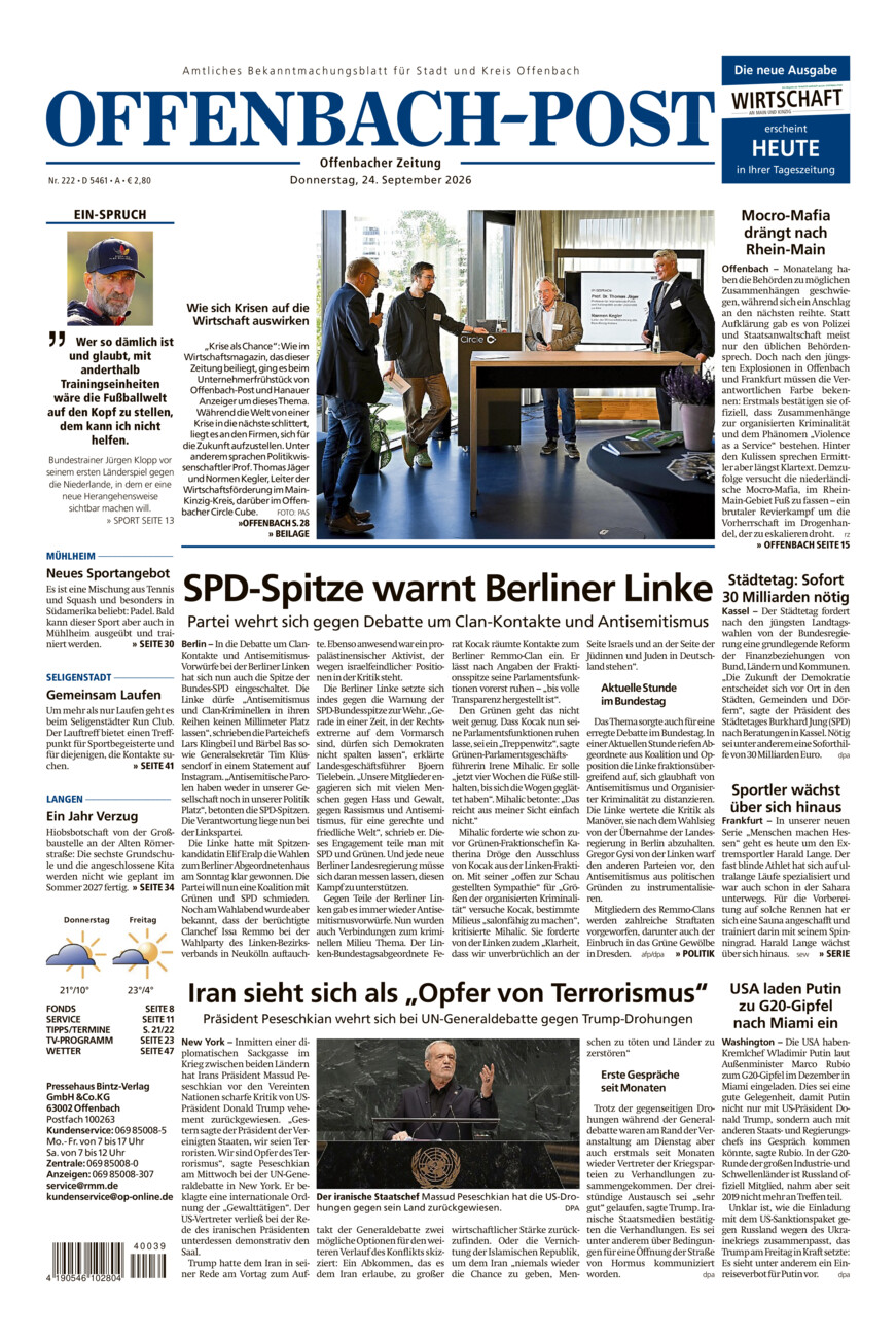 Offenbach-Post vom Donnerstag, 24.09.2026