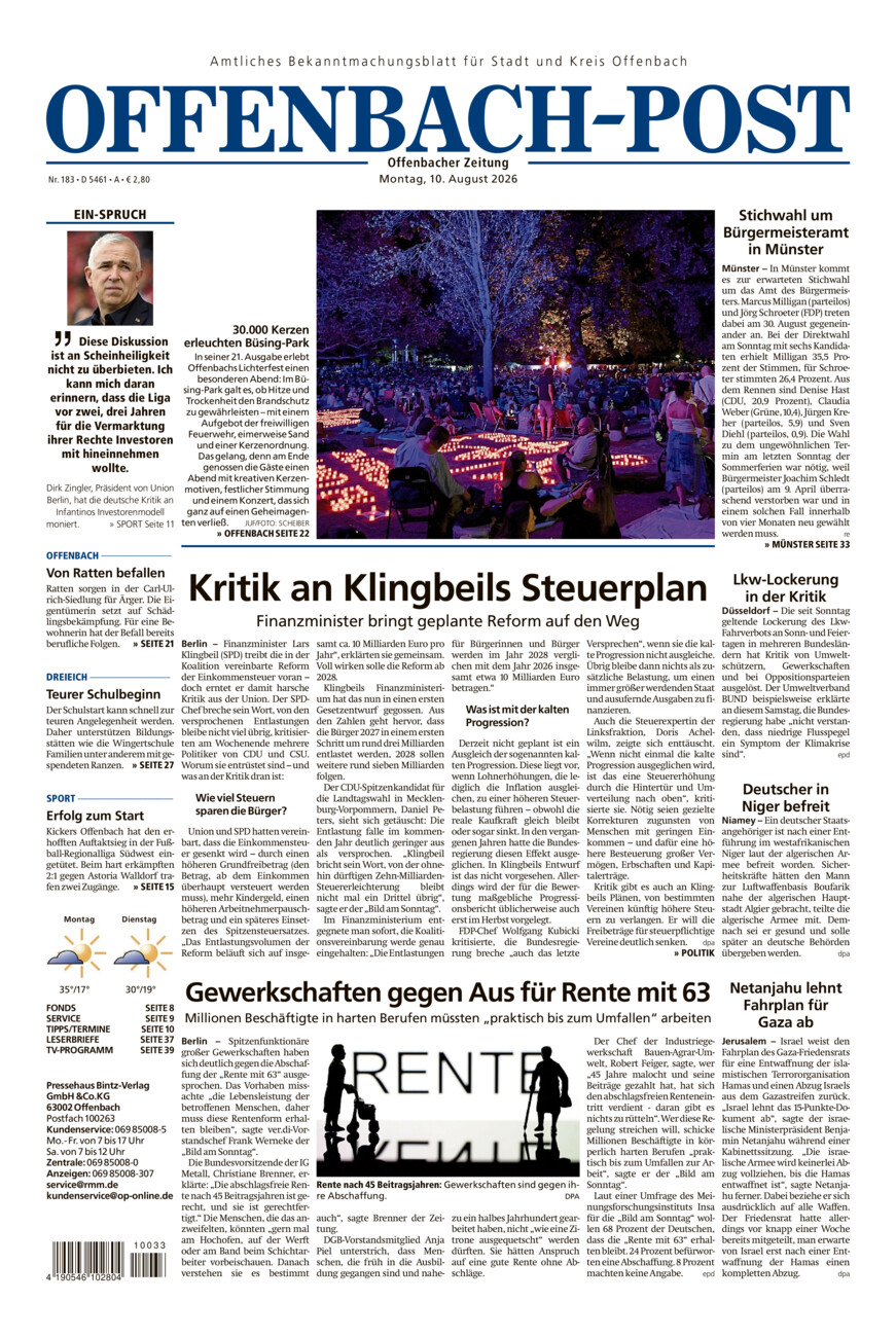 Offenbach-Post vom Montag, 10.08.2026