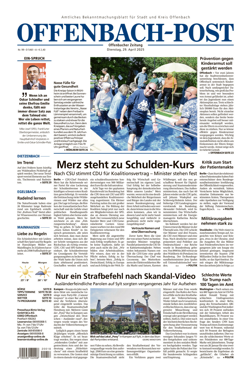 Offenbach-Post vom Dienstag, 29.04.2025