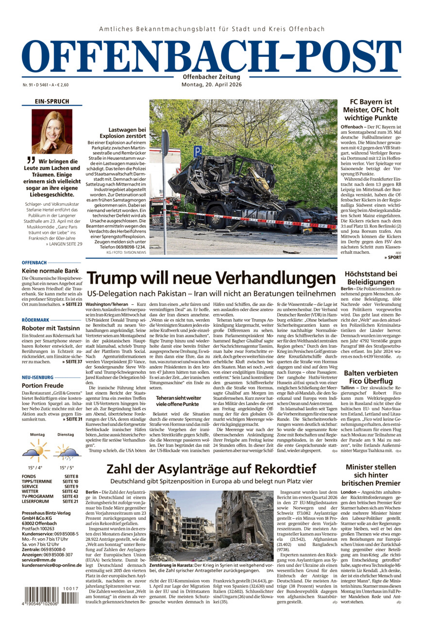 Offenbach-Post vom Montag, 20.04.2026