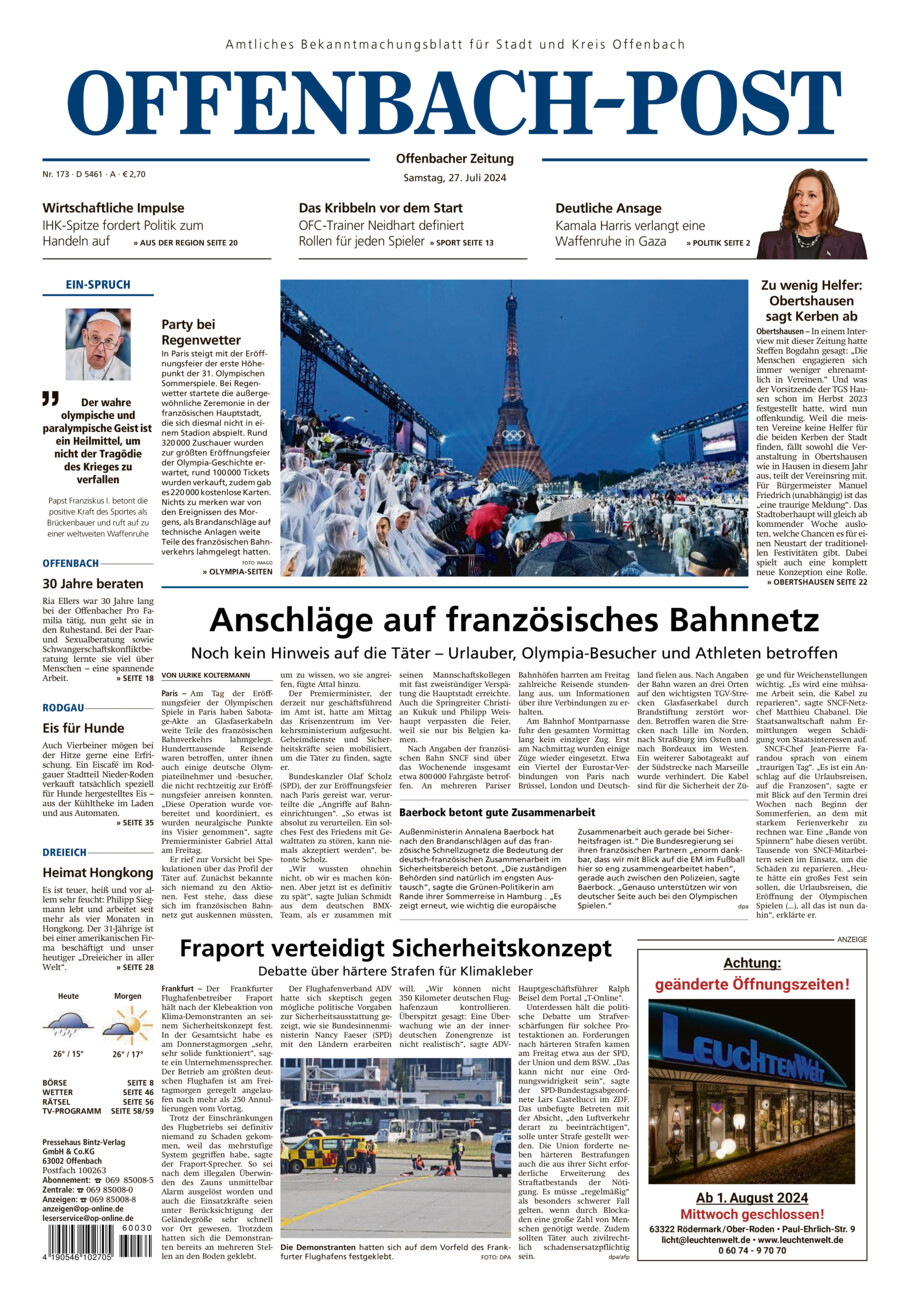 Offenbach-Post vom Samstag, 27.07.2024