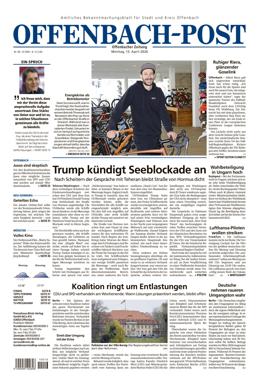 Offenbach-Post vom Montag, 13.04.2026