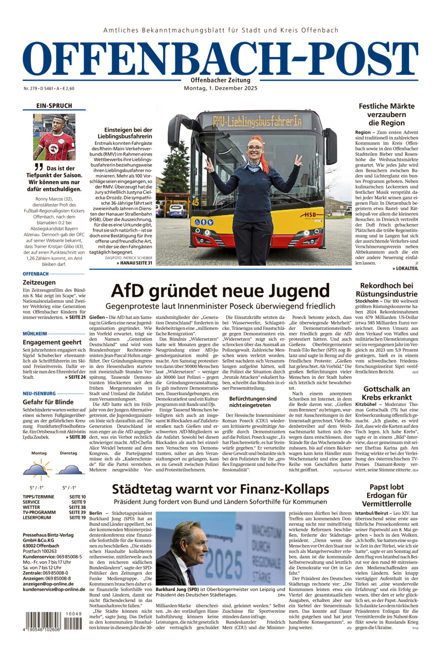 Offenbach-Post vom Montag, 01.12.2025