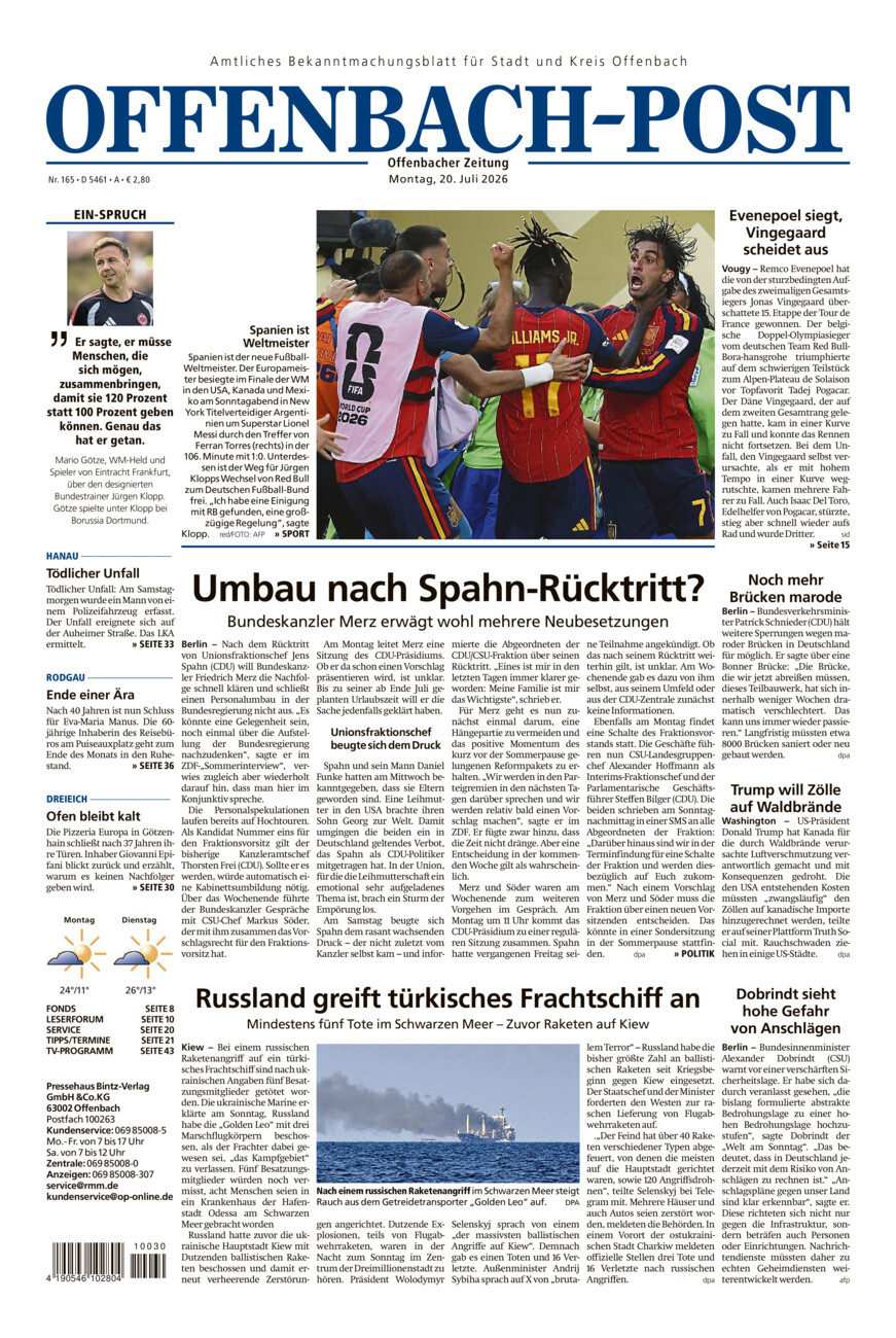 Offenbach-Post vom Montag, 20.07.2026
