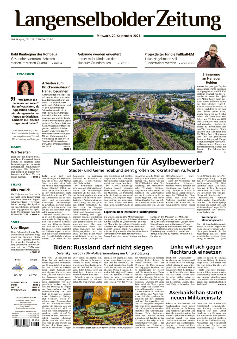 Langenselbolder Zeitung vom Mittwoch, 20.09.2023
