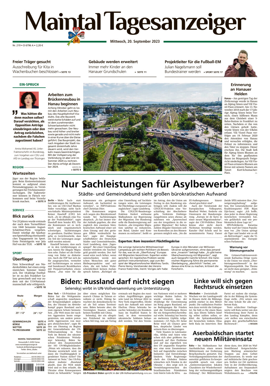Maintal Tagesanzeiger vom Mittwoch, 20.09.2023